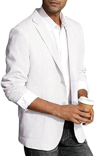 PJ Paul Jones Giacca Sportiva da Uomo Slim Fit Leggera in Lino Blazer Sartoriale, Bianco, M