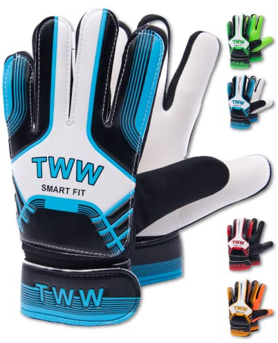 TheWhiteWater Kids Goalkeeper Gloves – Soft Latex for Protection & Super Grip – Size 2-8 Unisex Smartfit Football Gloves – Adult Boys Girls Junior Sports Training Goalie Gloves (Size 6, Blue)