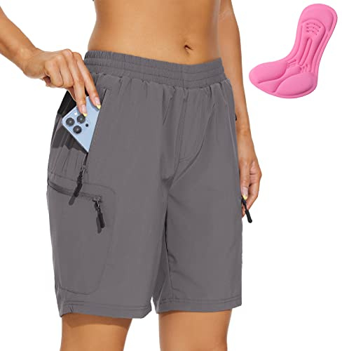 Cycorld Women-Mountain-Bike-Shorts with 3D Padded, Loose-Fit Breathable Bike-Shorts with Pockets (Grey, 2X-Large)
