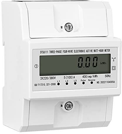 HEYOUTH Compteur D'électricité Affichage Triphasé De La Consommation Électrique,Rail Din Compteur d'énergie Triphasique Voltmètre Ampèremètre Numérique,230v/400v, 5(100) A,50/60hz, 400 Imp/kwh