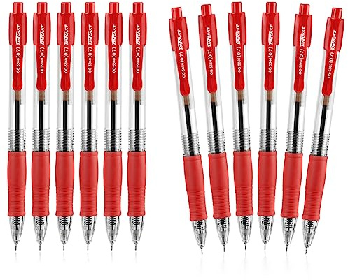 OFFCUP Druckkugelschreiber, 12pcs Rot Kugelschreiber, Gel Ink Pen 0,7 mm Feder Großraumine Kuli Ergonomische Rutschfeste Griffzone Kugelschreiber Set für Büro und Haushalt