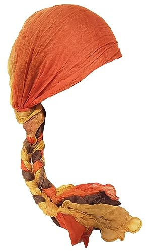 Qianuer Bufanda trenzada preatada para mujer, gorro de quimioterapia, gorro de cáncer, Naranja, One Size