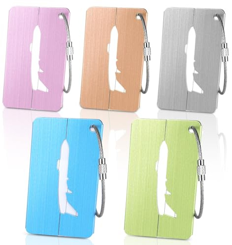 Alyvisun 5 Pièces Etiquette Valise, Etiquette Bagage en Aluminium avec Carte pour informations personnelles, Etiquette Valise Voyage Avion pour Sac de Voyage Valise Sacs à Dos 7,5 x 4,5 cm