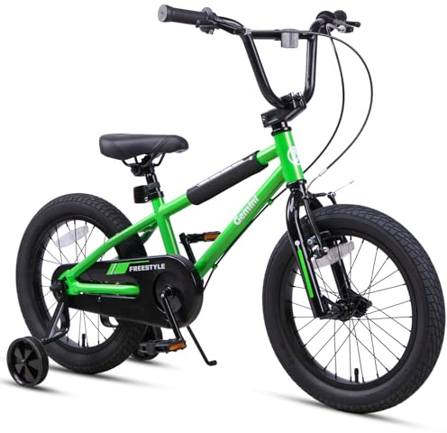 AVASTA 16 Tums Småbarnscykel för Över 4 Åringar Pojkar Flickor Ungdomar BMX-stil Cykel med Ringklocka, Stödhjul & Stödkärra, Grön