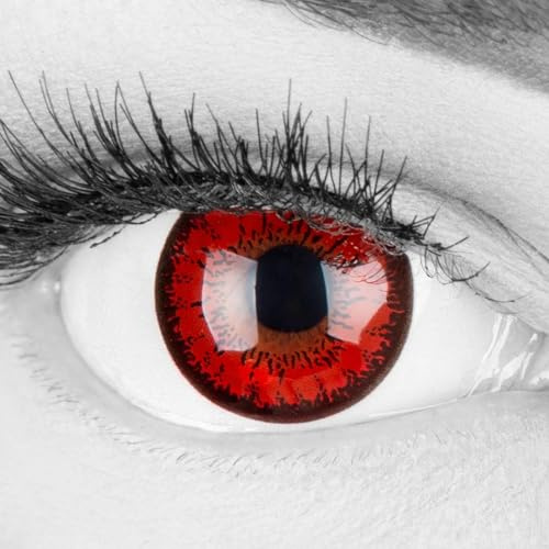 Meralens Lenti a Contatto Colorate Lupo Rossa rosse Red Flower Lenses - con porta lenti a contatto - ideali per Manga Anime Halloween Demone Vampiro – Durata 1 Anno - 1 Coppia senza correzione