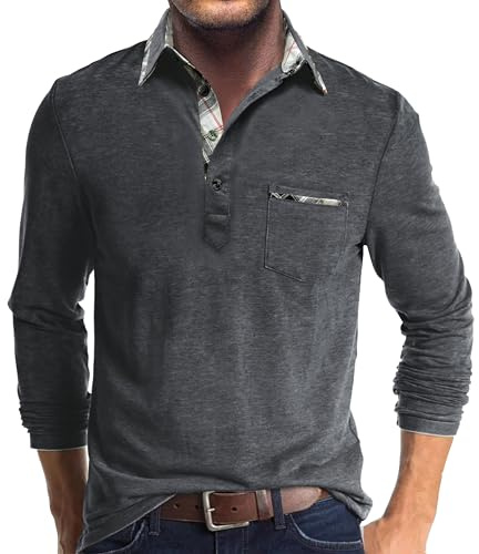 Comilaka Polo Homme Manches Longues Top Shirt avec Poche T-Shirt Couleur de Contraste M-4XL