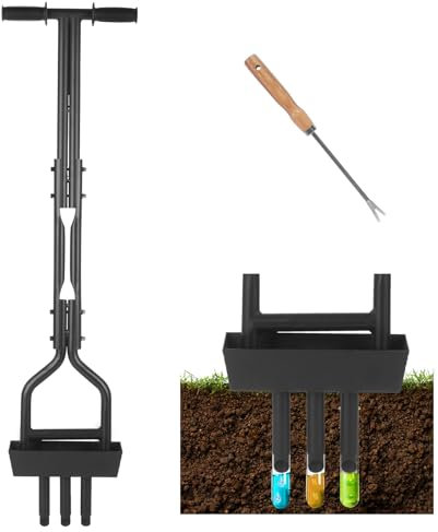 Sinbide Aireador de césped, con 3 sacanúcleos, raíl de Tierra, sacanúcleos de tapón, Aireador de césped para Patios, Suelos compactados y césped en el jardín - Herramientas manuales de jardinería