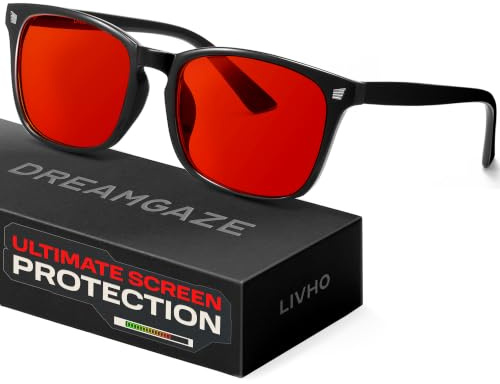livho DreamGaze Blue Light Blocking Glasses for Better Sleep - Anti Blue Light Glasses for Men (Black, Red Lenses)