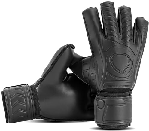 Aegicormy Soccer Goalkeeper Gloves with Finger Protection to Prevent Injuries, Strong Grip for Tough Tackles, Suitable for Children and Teenagers as Well as Adult Soccer Gloves (C-Black, 5)