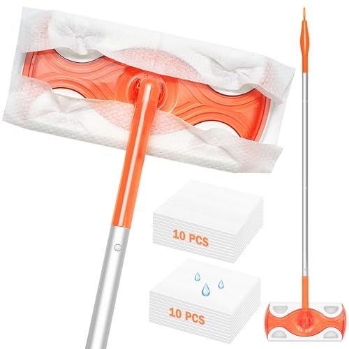 JEHONN Floor Wipes Compatible with Flash Speed Mop Starter Kit for Swiffer Multi Surface Cleaning, Disposable Duster, 10 Dry Sweeping Cloths, 10 Wet Mopping Refills for Bathroom Wall Window
