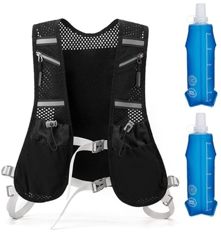 Gilet d'hydratation Trail Running avec 2 Soft Flask 500 ML, Gilet Hydratation Running de Course à Pied pour Femmes et Hommes, Sac à Dos Réglable Respirant pour Marathon Cyclisme, Randonnée
