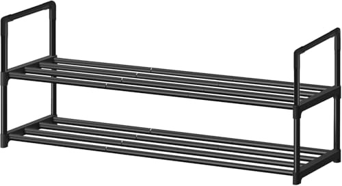 XSBAIHUO Schuhregal aus Metall, 2-stöckig & stapelbar - Organizer für 12-15 Paar Schuhe, für Flur, Kleiderschrank oder Bad (30x92x34 cm, schwarz)