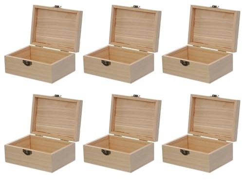 CALLARON 6Pcs Wooden Boxes with Locking Clasp for DIY Crafting | Unfinished Wood Storage Boxes for Jewellery, Keepsakes and Small Items, Suitable for Crafting, Decorating and Gift Packaging