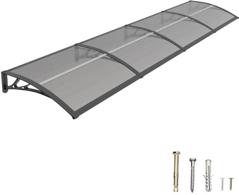 DAWNINGHOMM Pensilina da Esterno 120 x 400 cm – Tettoia per Porta d’Ingresso in Policarbonato con Staffe in ABS, Protezione da Pioggia, Neve e Raggi UV per Porta, Finestra e Terrazza