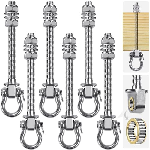 Dolibest Swing Hangers with Bearing - 6 Pack Stainless Steel 304 Swing Hooks for Wood & Metal Beams, Ideal for Hanging Hammocks, Yoga Swings, Porch Swing, Boxing Bag 1500 LB Capacity -7''x M2/5''