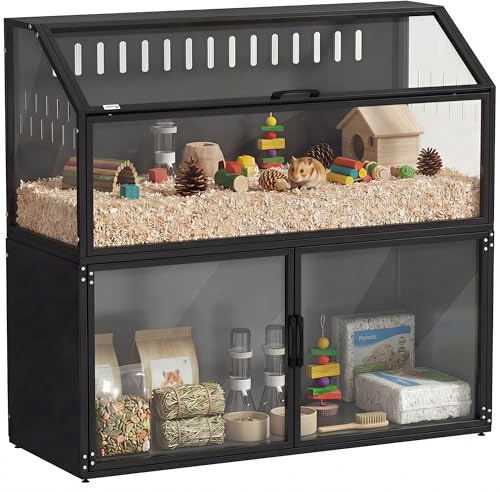 PawHut Cage Hamster 2-en-1 avec Armoire de Rangement Habitat 104cm Noir