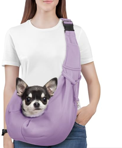Pawaboo Small Dog Sling Carrier,for 3-10 lbs Pets, Purple | Reversible Hands Free,Safety Buckle,Storage Pocket,Machine Washable for Travel Outdoor Activities