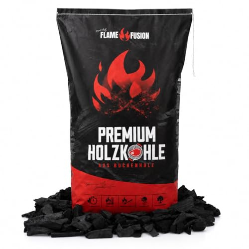 FlameFusion premium grillkol 10 kg av bok i restaurangkvalitet - 1 säck (1x 10 kg) grillkol bok stora bitar lång brinntid hög värme för BBQ och kolgrill