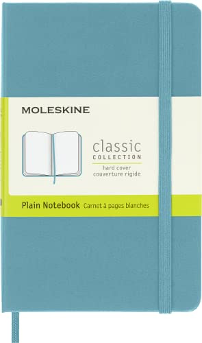 Moleskine Classic Plain Paper Notebook, Hard Cover and Elastic Closure Journal, Color Reef Blue, Size Pocket 9 x 14 cm, 192 Pages