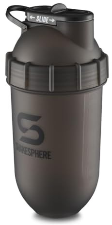 ShakeSphere Tumbler: Protein Shaker Bottle, 700ml - Capsule Shape Mixing - Easy Clean Up - No Blending Ball or Whisk Needed - BPA Free - Mix & Drink Shakes, Smoothies, More - Frosted/Black
