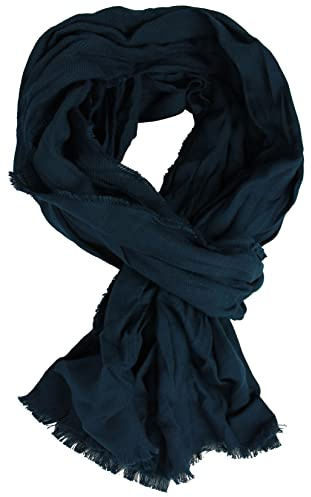 Rotfuchs Bufanda de algodón para mujer, diseño arrugado, color liso, fabricado en Alemania, marine, 170 x 20 cm (L x B) (175 x 45 cm)