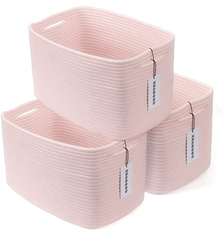 Cotton Rope storage Basket Bins Woven Basket for Organizing Shelves 15X10X9.3 Rectangle Decorative Baskets For storage Clothes Toys Books Towels Nursery basket organizer 3 pack light pink