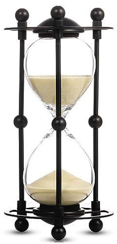 QIRLOEU Hourglass, 15 Minute Sand Timer, Vintage Metal Hour Glass for Home Office Desk Decor, Unique Sand Clock Gifts (Apricot)