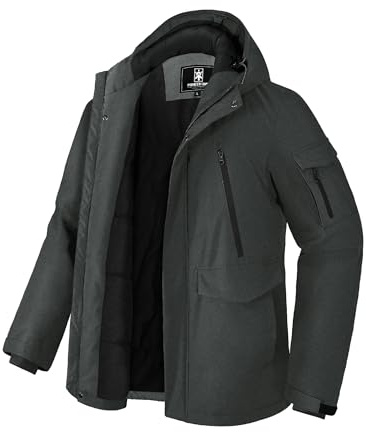 Pioneer Camp Herren Wintermantel Wasserdicht Fleece Gefüttert Warme Winterjacke mit 9 Taschen Isoliert Winddicht Mit Kapuze Parka, A-Heather Grey, Small