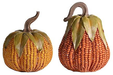 Valery Madelyn 2er Künstlich Kürbis für Herbstdeko Halloweendeko,Innen und Außen,Simulation Kürbisse in Maiskornmuster aus Kunstharz,Fall Decor Tischdeko,Geschenk Thanksgiving,12/16cm(L)