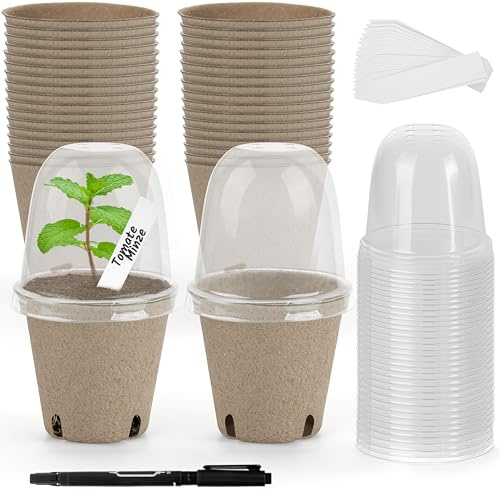 Winter Shore Vasi Semina con Cupole per Umidità da 7,5 cm [36 Pack] - Cupole in Plastica Trasparente con Aperture - Semenzaio Germinazione con Fori di Drenaggio - 36 Etichette Impermeabili e Penna