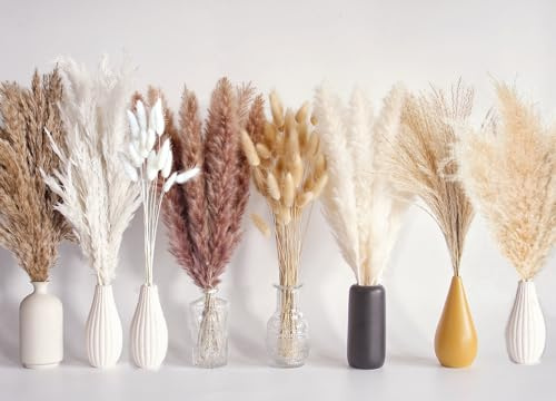 128 stycken torkade pampasgräsbuketter, boho-bordsdekoration, kaninsvans torkade blommor, vitt pampasgräs för bröllop, heminredning, rustika fester och babyduschdekorationer.