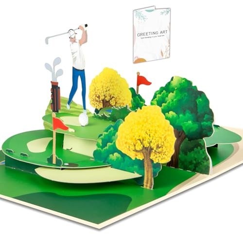GREETING ART Golf Pop Up Card,Golf Greeting Cards 3D Birthday Card for Golfers Golf Gift for Men Pop Up Golf Retirement Golf Cards,Father's Day Card for Dad Male