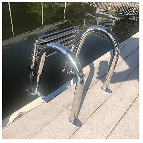 Échelle de Bateau d'embarquement télescopique Commerciale Pliante, échelles de Bateau Ponton Robustes à 4 marches avec pédale antidérapante et Rails d'appui, Acier Inoxydable, Charge 150 kg
