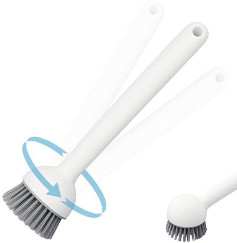 Cepillo Fregar Platos,Cepillo de Cocina,Cepillo para Platos con Mango,Cepillo Lavavajillas 3 en 1,Cabezal de Cepillo Giratorio de 6 Posiciones,para Platos,Ollas y Fregaderos,26.5 x 6.5 cm
