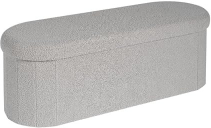 Bonlife Cassapanca, Pouf Contenitore, Portaoggetti Baule, Poggiapiedi Pieghevole Ovale, per Ingresso, Soggiorno e Camera da Letto, Grigio, 110x38x38 cm