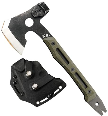 HX OUTDOORS Multifunktionale Spaltaxt, Volltang Überleben Camping Taktische Axt, Camp Bushcraft Handbeil Mit Hammer und Nagelzieher (Armeegrün)
