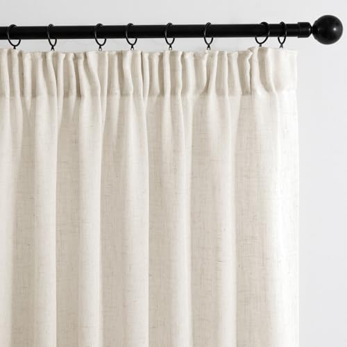 MIULEE Gardiner med rynkband, öglehalsduk, voilegardin, modern linnelook, halvtransparent för vardagsrum, sovrum, skjutgardiner, set om 2, transparent, naturlig linne, vit, 245x200 cm