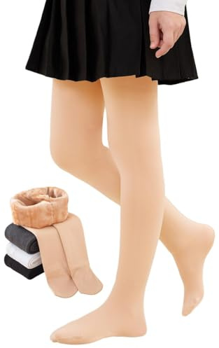 Yutdeng Medias Termicas Niña Leotardos Termicos Panty Invierno con Forro Polar Medias Ballet Patinaje Artistico Gimnasia Ritmica Mallas Calentitas Leotardos Negras Blancas,Color Carne,90-110cm