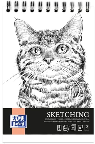 Oxford Artistic - Blocco da disegno, formato A5, 80 fogli, con spirale, per sketchbook, 90 g/m², carta priva di acidi, quaderno da disegno con robusto cartone posteriore, per disegnare e schizzi