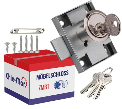 Chle-Mar – Schrankschloss mit Schlüssel | Möbelschloss & Aufschraubschloss für Schranktür | Robustes Spindschloss mit Schlüssel | Zylinderschloss Cabinet Lock | Einfache Montage | Schrank Schloss