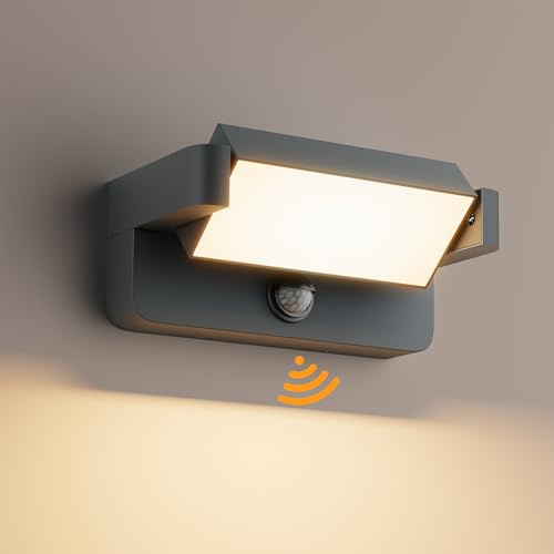 Aipsun 24W LED Applique Esterno/Interno con Sensore di Movimento, Lampade da Parete Orientabile IP65 Applique da Parete in Alluminio per Giardini Ingresso Terrazza, Antracite, Bianco caldo 3000K