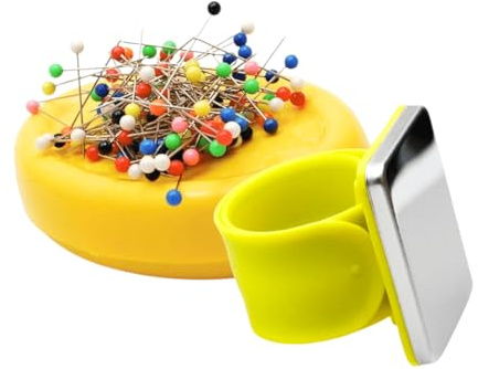 Magnetic Pin Cushions Bundle - Essential Sewing Set - Table Top + Wrist Magnetic Pin Cushion - Yellow