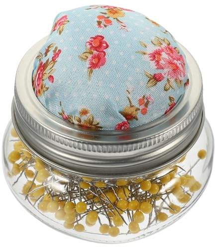DECHOUS Pot à Épingles avec Coussin 200 Épingles à Tête Plastique | Pot en Verre de Couture avec Coussin Porte Épingles et Épingles à Tête Organisateur d'Accessoires de Couture