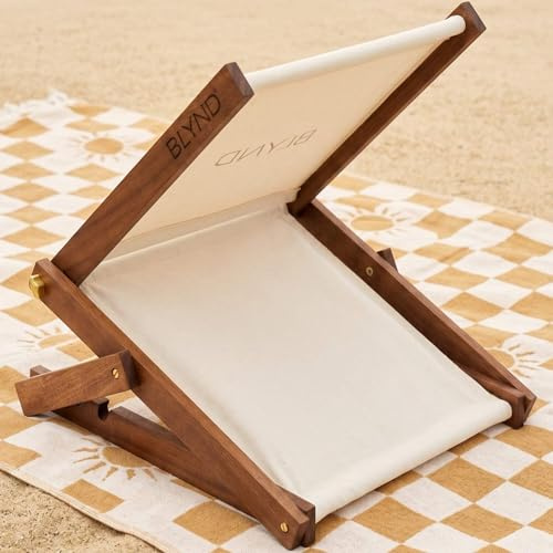 BLYND Sombrilla de lujo para la cara con cojín - Mini Parasol plegable para playa y sol - UPF 50+ Protección UV - FSC - Tienda de playa de madera FSC para la cabeza - Ajustable Incluye Bolsa de