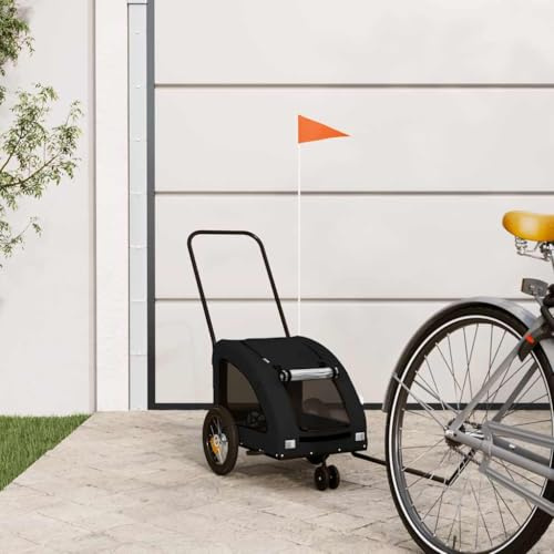 QUAHEAS Rimorchio per bicicletta per cani, in tessuto Oxford e ferro, 125 x 52 x 53 cm, pieghevole, con finestra a rete e parapioggia, carrello da trasporto per animali domestici, pieghevole con