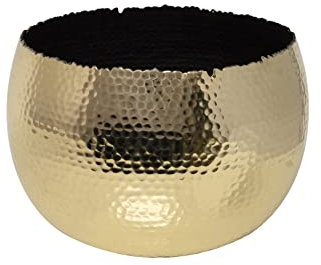 Ivyline Round Hammered Planter Bowl in Gold / Black - UV Stable & Waterproof Premium Quality Indoor Iron Decorative Flower Plant Pot - H14cm x D19cm