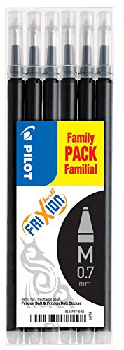 Frixion 0.7 mm Tip Pilot Refill for Rollerball Pen - Black (Pack of 6)