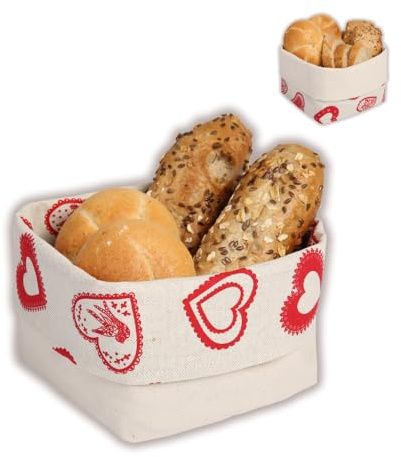 Cestino Pane in Misto Lino, Tessuto, naturhalbleinen Decorazione, Cuori, 12.5 x 12.5 x 10 cm