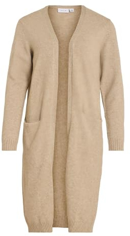 VILA Clothes Viril L/s Long Knit Cardigan-Noos, Gilet Femme, Beige (Natural Melange Natural Melange), 40 (Taille Fabricant: Medium)