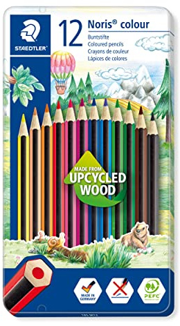STAEDTLER - Noris colour 185 - Boîte métal 12 crayons de couleur assortis en bois upcyclé - 185 M12